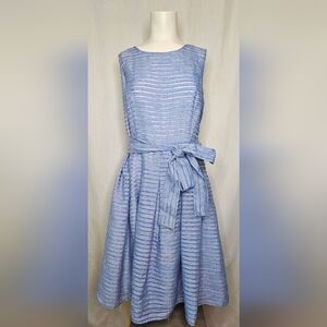 Tommy Hilfiger Blue & White Striped A-Line Fit & Flare Dress w Belt Size 12